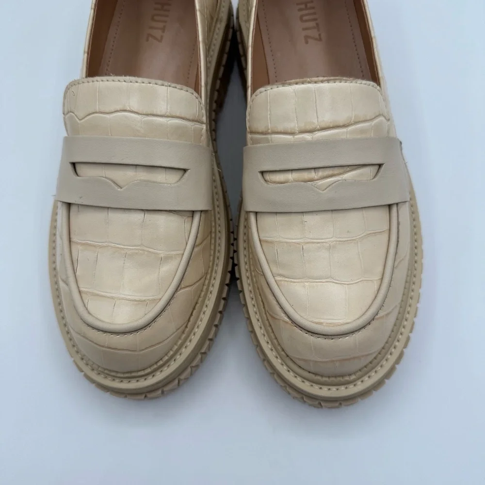 SCHUTZ Viola Croc Embossed Leather Chunky Slip On Loafers Size 8B